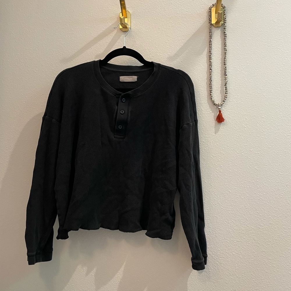 Everlane Black Waffle Henley Shirt - XL